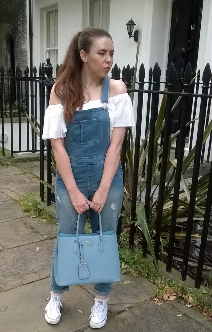 Giving Summer the Cold Shoulder: OOTD Matalan Dungarees, Primark Top, Converse Trainers, Prada Bag by Fashion Du Jour LDN