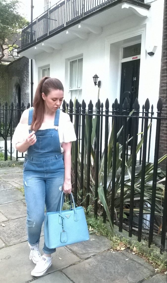 Giving Summer the Cold Shoulder: OOTD Matalan Dungarees, Primark Top, Converse Trainers, Prada Bag by Fashion Du Jour LDN