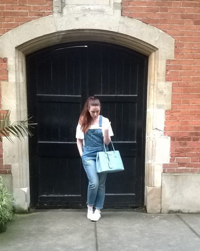 Giving Summer the Cold Shoulder: OOTB Matalan Dungarees Primark top Prada Bag Converse trainers by Fashion Du Jour LDN