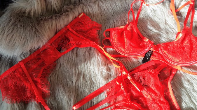 Naughty And Nice: John Lewis Valentines Day Lingerie by Fashion Du Jour LDN. Red lace underwear. Red lace bra pants suspenders